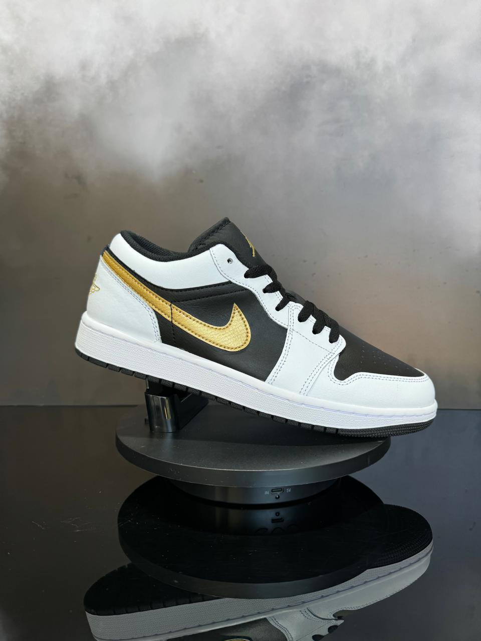 Jordan 1 Low White Black Metallic Gold Swoosh