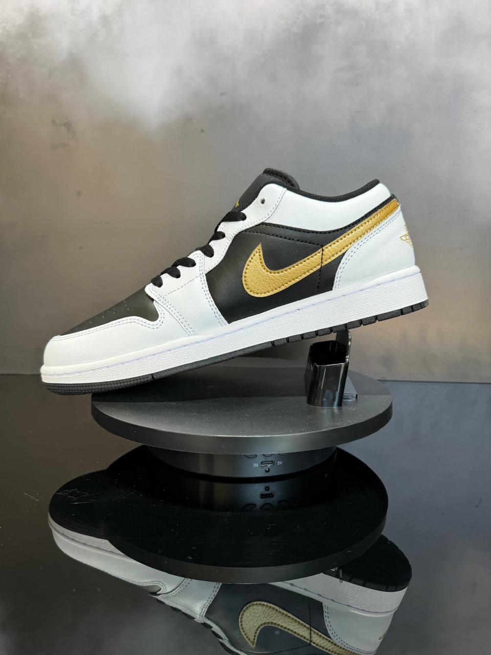 Jordan 1 Low White Black Metallic Gold Swoosh