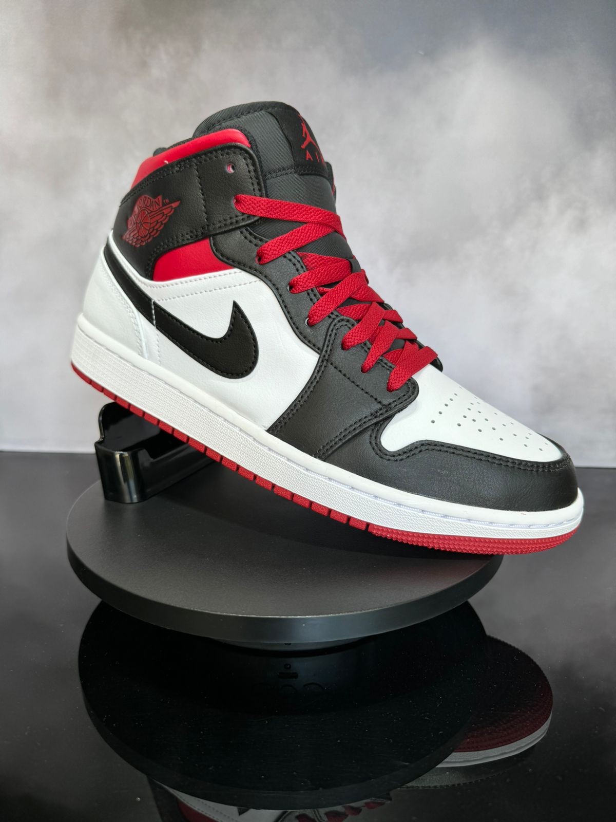 Jordan 1 Mid Black Toe White Gym Red