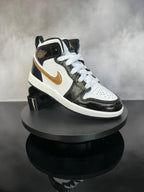 Jordan 1 Mid Patent Black White Gold