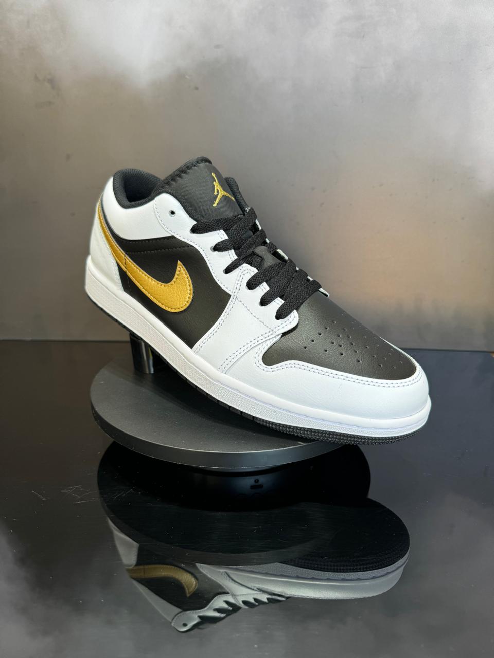 Jordan 1 Low White Black Metallic Gold Swoosh